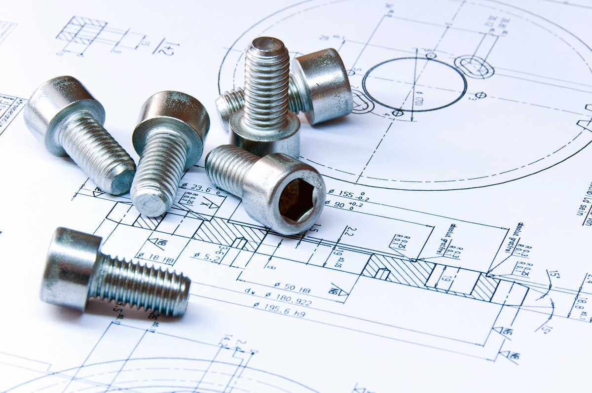 Schrauben auf technischer Zeichnung